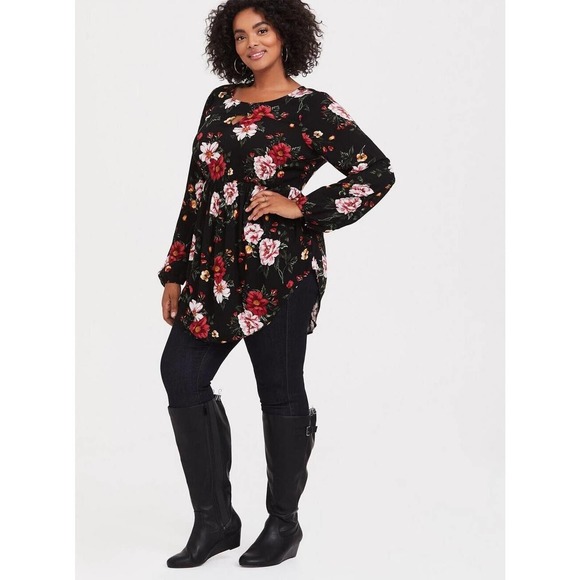 NWT Torrid Babydoll Gauze Keyhole Front Tunic Top Floral Women's Plus Size 4 4X - Picture 10 of 10